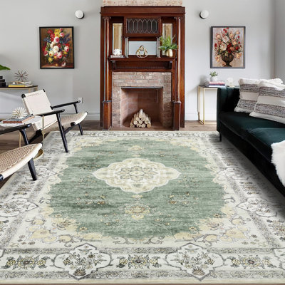 Tapis de salon de campagne moderne antidérapant à motif floral lavable