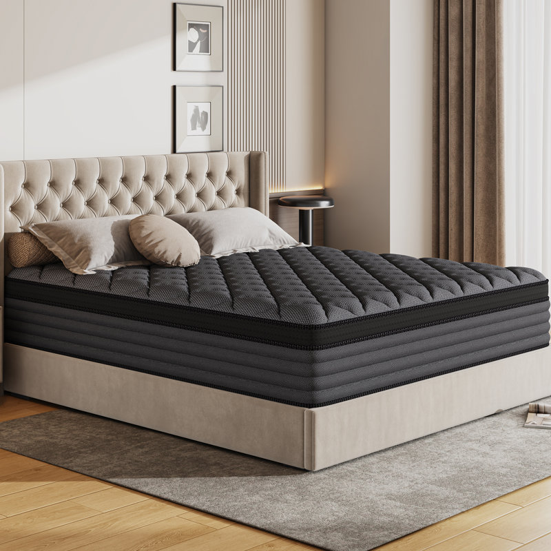 Matelas hybride à mémoire de forme rafraîchissant en mousse à gel, à plateau-coussin moyen, livré en boîte et certifié CertiPUR-US et OEKO-TEX.