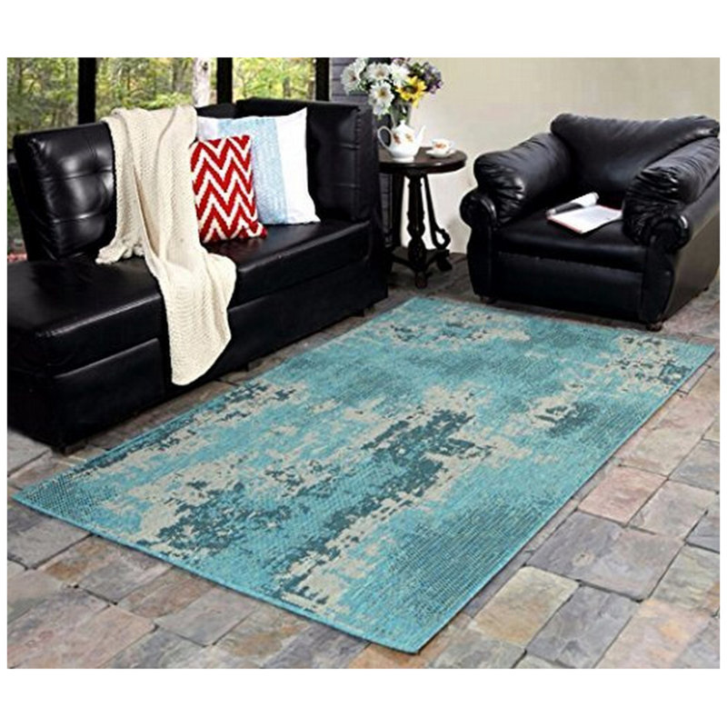 Tapis bleu/beige abstrait à tissage plat Rushford, Rectangulaire 4 pi 5 po x 7 pi
