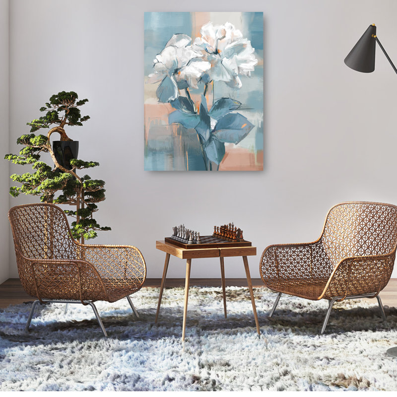 Spring Duet Blue and White Floral Canvas Art Print