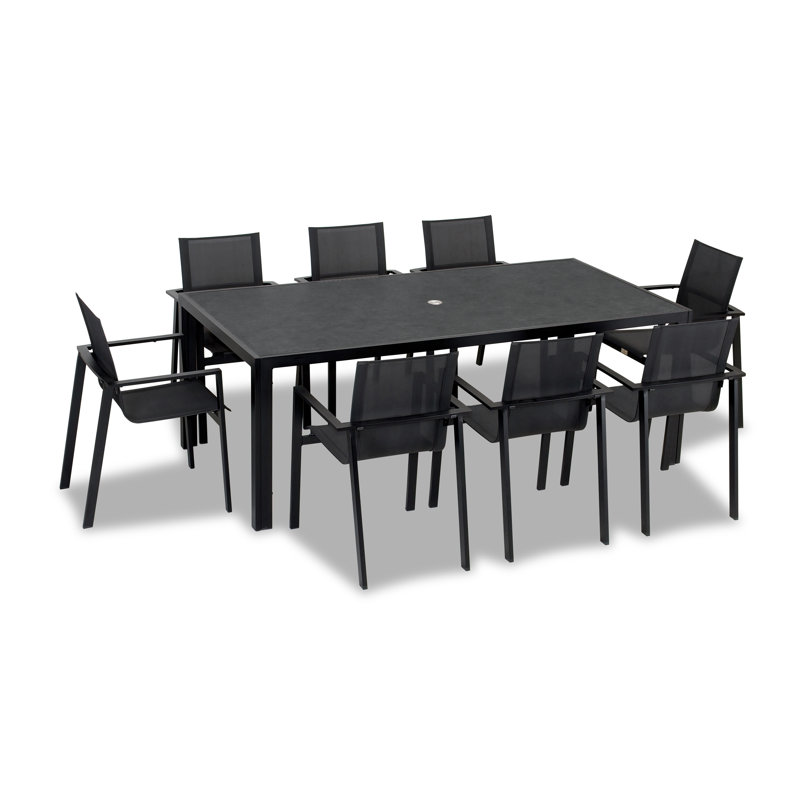 Eimear 8 - Person Patio Dining Set with Rectangular Table, Black Chair / Black Carbon Table