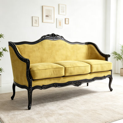 French-style Light Luxury Solid Wood Yellow Sofa