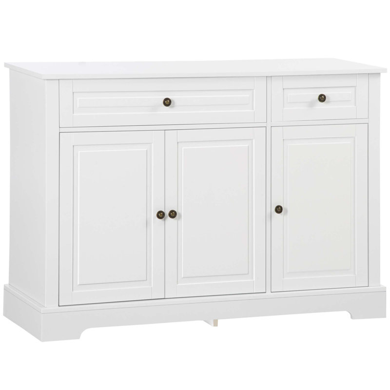 Modern Sideboard Buffet Cabinet With 2 Drawers And Adjustable Shelves, For Kitchen And Coffee Bar Storage, White