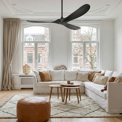 Ventilateur de plafond 72 pouces noir uni - aucune lumière incluse, conception contemporaine à 3 pales avec moteur réversible silencieux