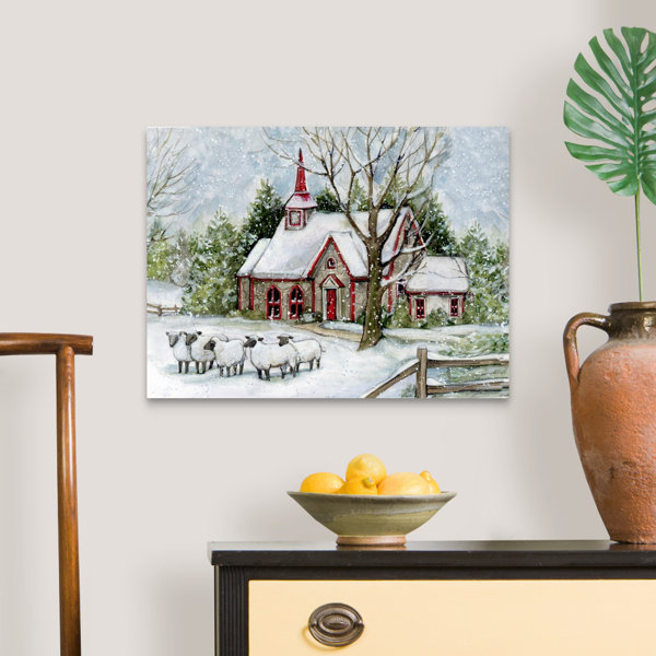 The Holiday Aisle® Snowy Church With Sheep Framed On Canvas by Susan ...