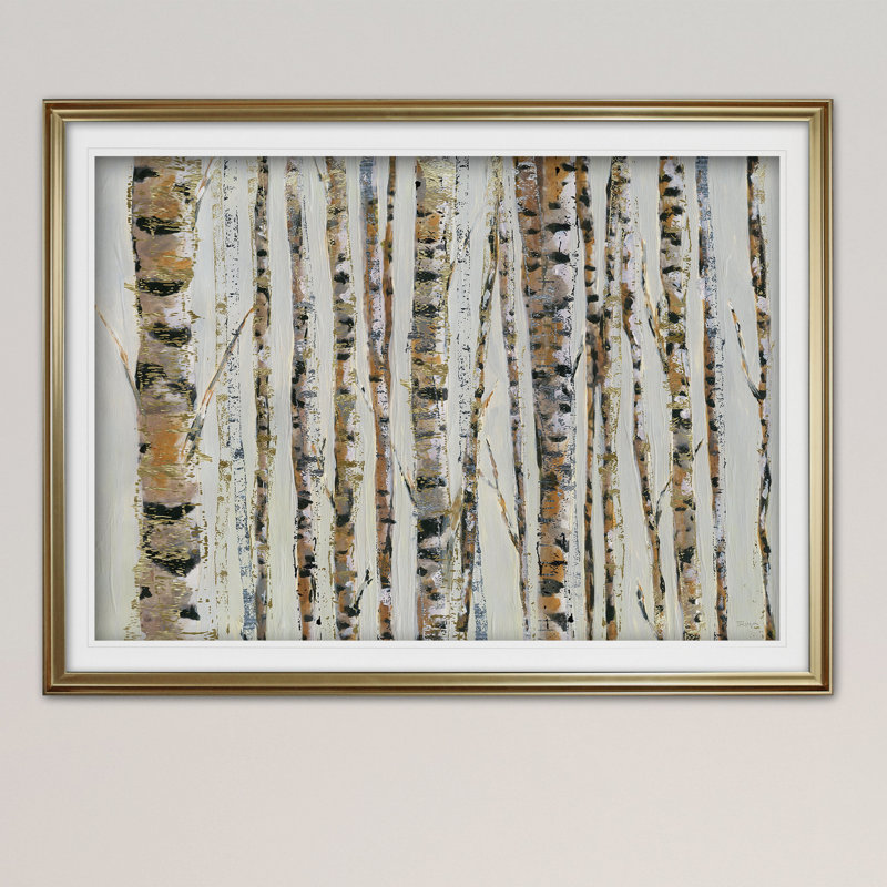 « sparkle bouleau », reproduction de peinture à l’acrylique encadrée, Or, H 28 po x l 38 po x P 1,5 po