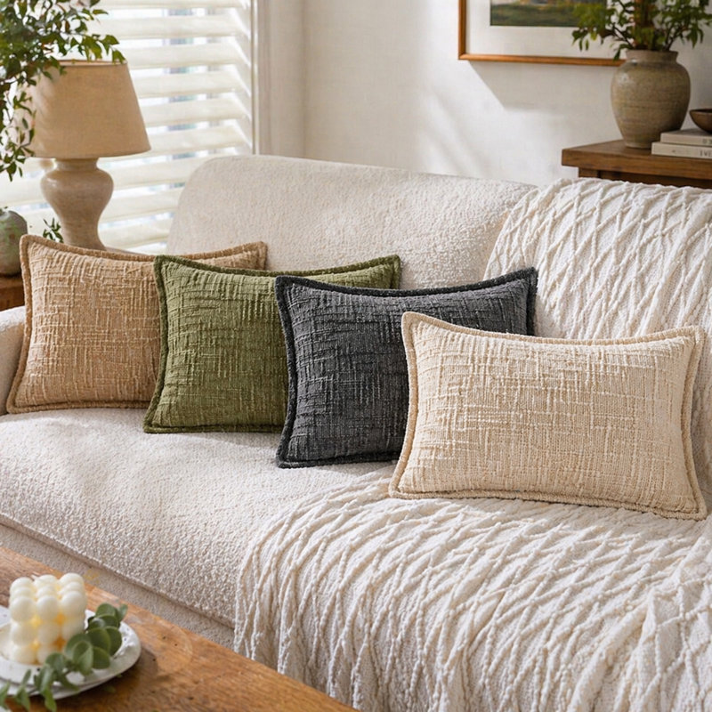 Housse de coussin lombaire en chenille 12 po x 20 po, housse de coussin décoratif texturé doux pour canapé-lit, décor de maison de campagne moderne boho, blanc crème