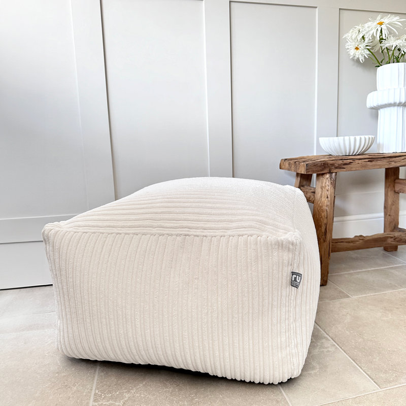 60cm Wide Solid Colour Classic Bean Bag Ottoman, Ivory