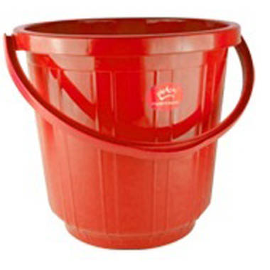 Buy 5 Litre Capacity Small Plastic Bucket with Handle in red cream silver