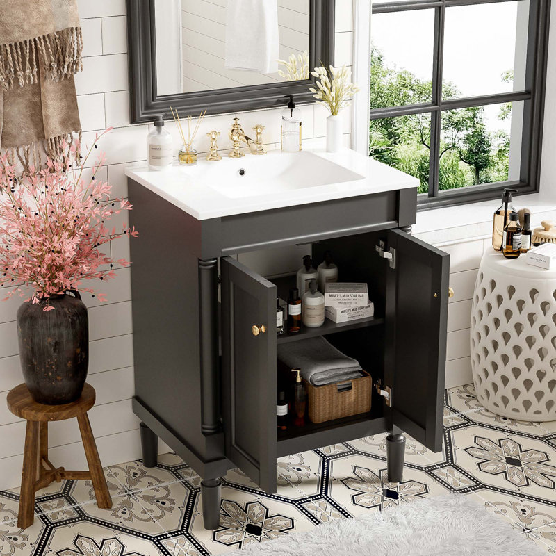 Meuble-lavabo 24 po avec lavabo supérieur, Noir