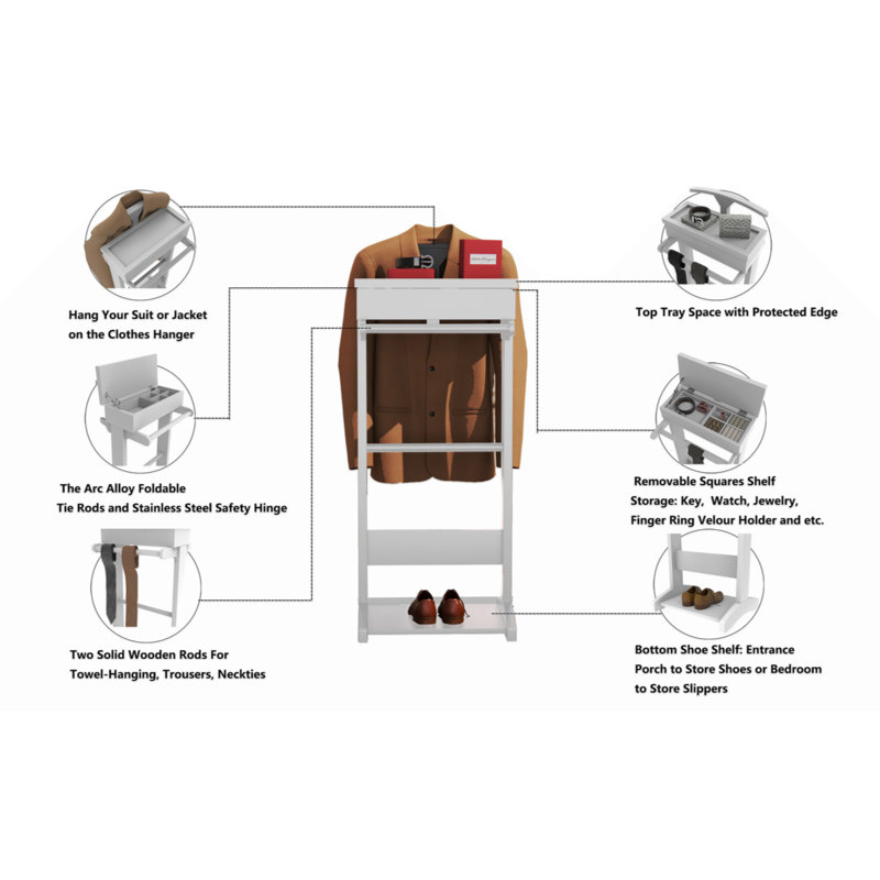 White MDF Freestanding Garment Rack with Storage Drawer