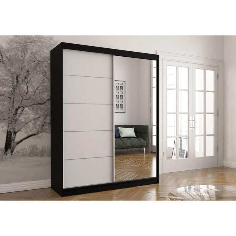 Fackler 2 Door Manufactured Wood Wardrobe, Black/White