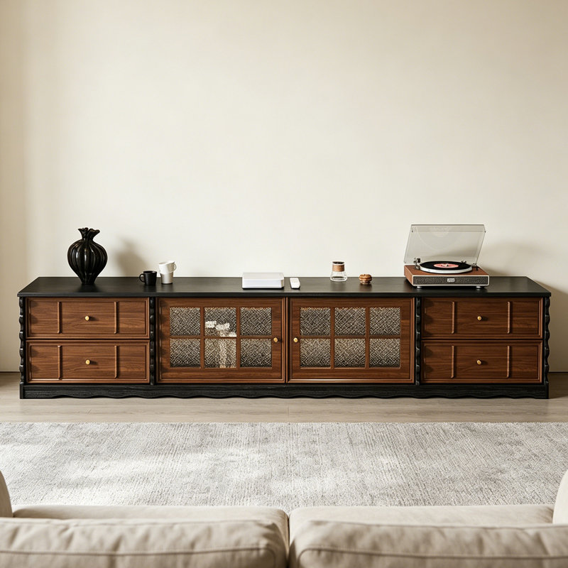 Meuble télé de style français avec rangement rétro, H 17,7 po x L 94,5 po x l 15,7 po