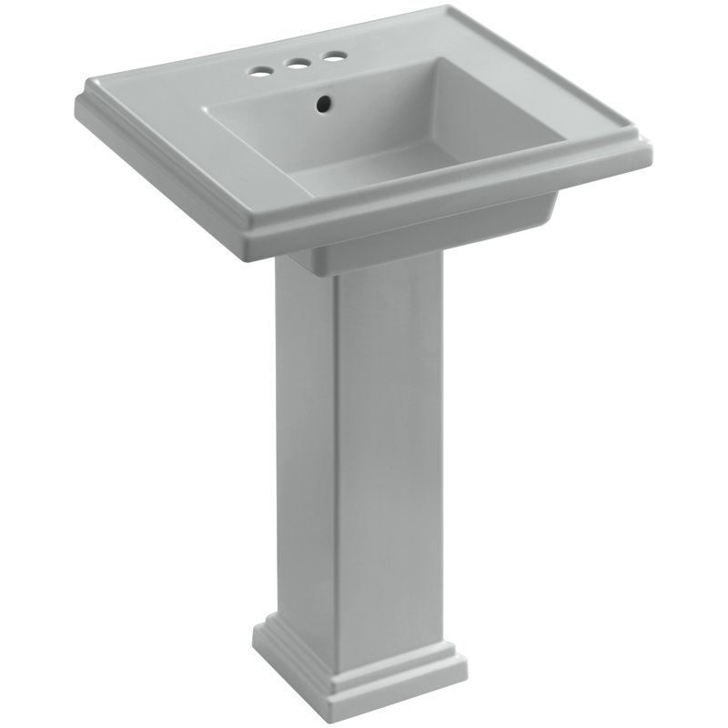 Tresham Fireclay Pedestal Bathroom Sink, Ice Gray, 4" Centers, 34.625" H x 19.5" W x 24" L