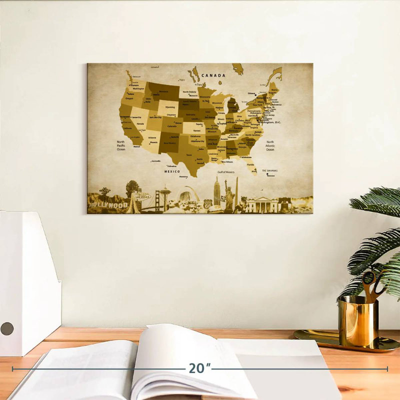 Carte des États-Unis en bronze Aliaz, H 8 po x l 12 po