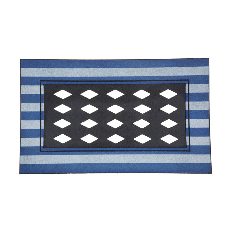 Beach Nautical Stripe Flocked Sassafras Tray 30 in. x 18 in. Non-Slip Indoor Door Mat