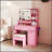 Vanity Desk With LED Mirror, Power Outlet, 3 Drawers, 7 Shelves, And Storage Stool For Organized Beauty Routines-1486930424