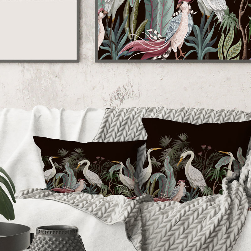 Carré, chinoiserie avec oiseaux et pivoines III - coussin décoratif traditionnel, 16" x 16"