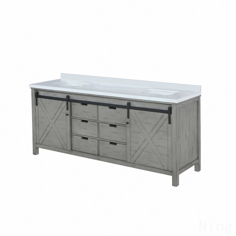 Meuble-lavabo double 84 po x P 22 po, Gris, 85"