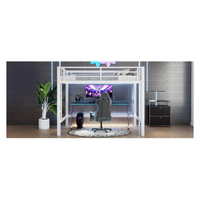 Lit mezzanine double pleine grandeur en métal avec échelle double et barrières de sécurité