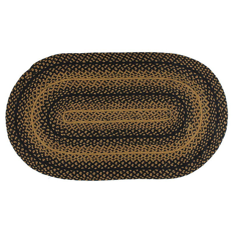 Handcrafted Ebony and Tan Braided Jute Oval Rug, 20" x 30"