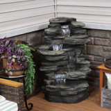 Ameryst Stacked Shale Rock Polyresin Outdoor Water Fountain with Lights