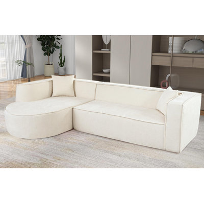 Canapé modulaire Boneless de style moderne, canapé modulaire en éponge, canapé modulaire en forme de L avec un design incurvé élégant et un tissu chenille luxueux, deux coussins décoratifs, pour le salon