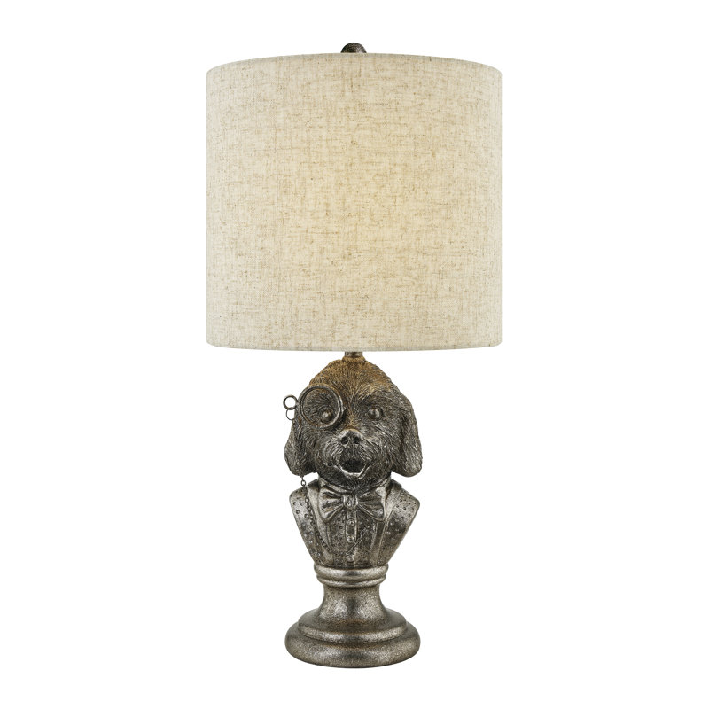 Lampe de table buste en résine 20 po bronze avec abat-jour en lin, Tanné, Brun
