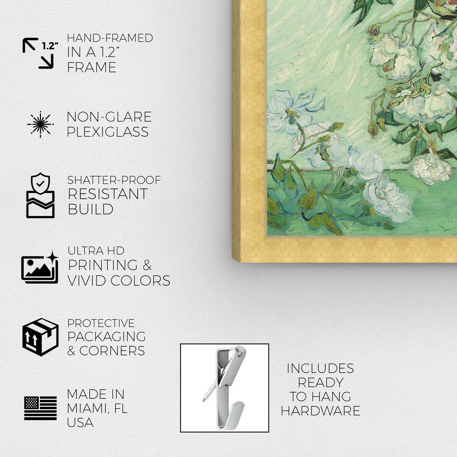 Van Gogh - Roses by Oliver Gal, 26" H x 32" W x 0.5" D, Gold