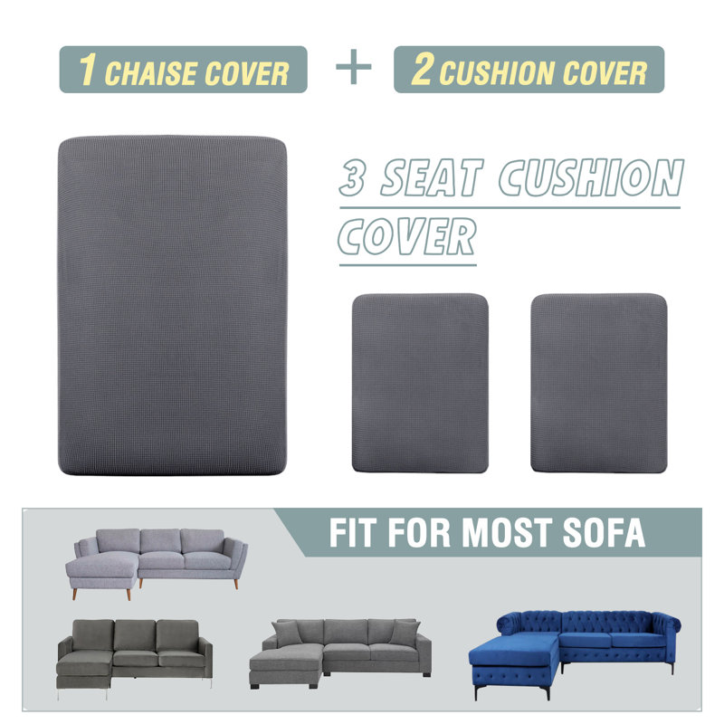 Box Cushion Sectional Slipcover Machine Washable, Grey