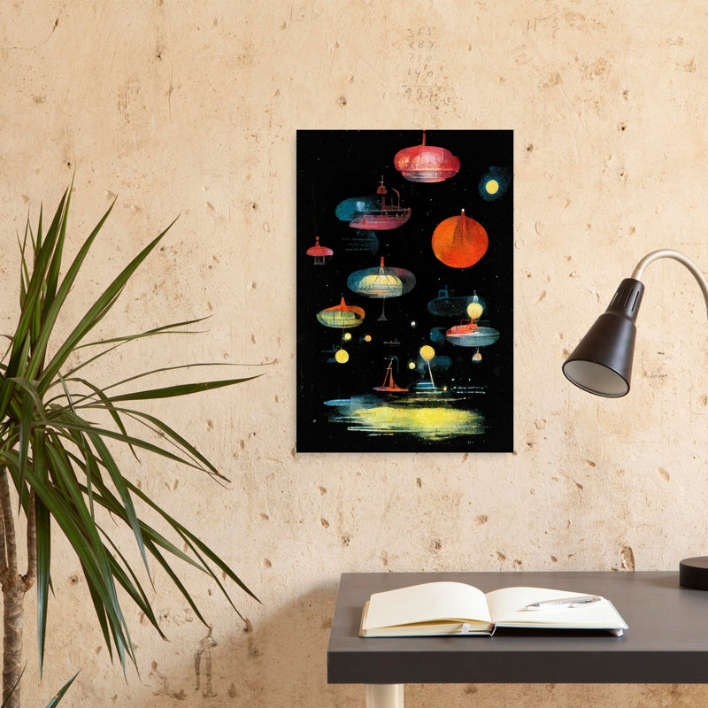Lanternes, paysage contemporain abstrait, reproduction d'art murale, H 24 po x l 16 po