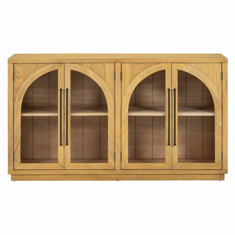 Buffet 4 portes avec rangement et portes vitrées, armoire arquée avec tablettes réglables pour la cuisine, la salle à manger et le salon