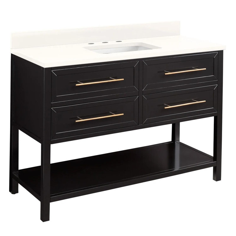 48" Robertson Single Bathroom Vanity Set with Rectangular Undermount Sink, Single Hole, Arctic White Quartz, Black