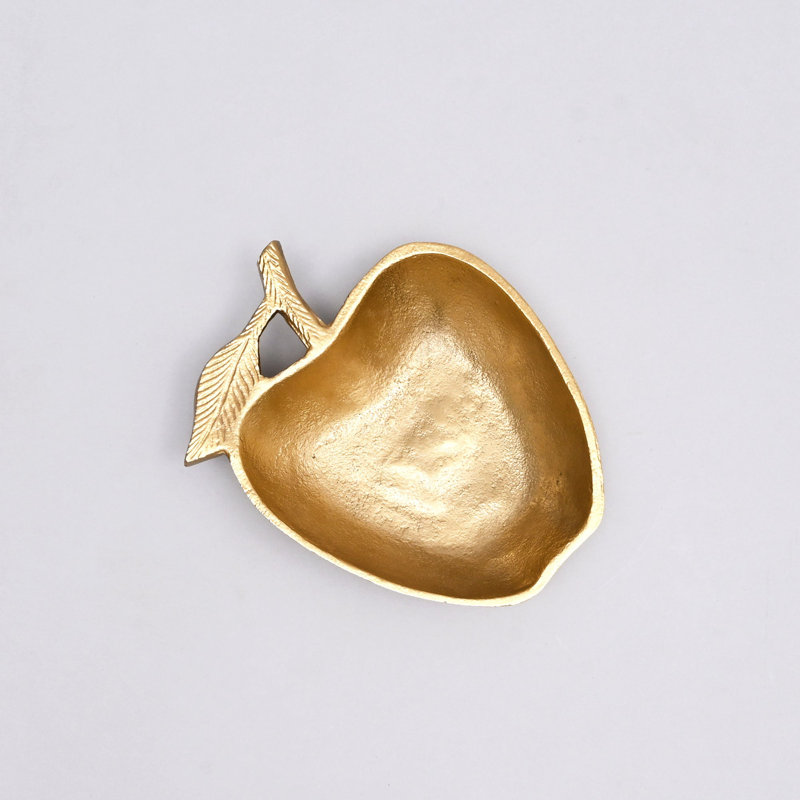 Plat élégant en forme de pomme en aluminium doré doré - décor décoratif 8,7 x 6,7 x 2 po