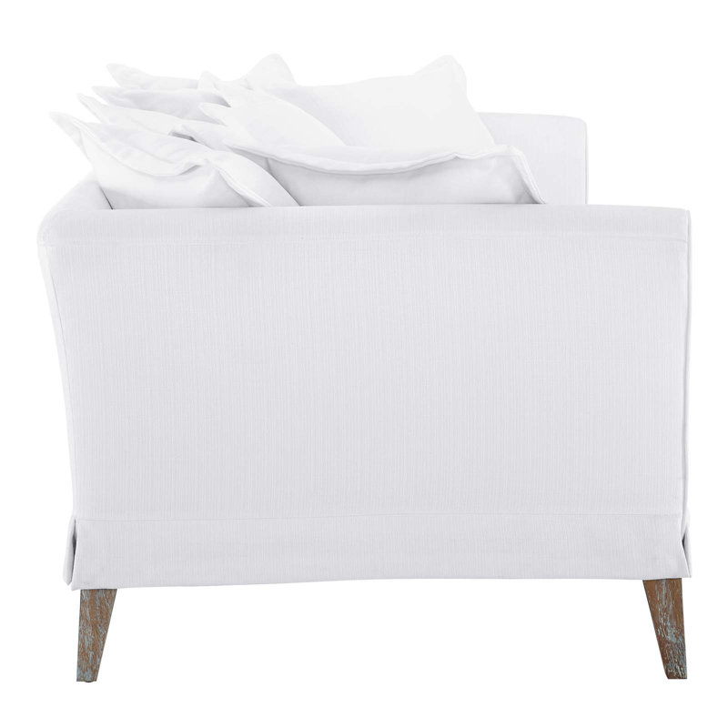Rowan 84 in. White Fabric Sofa with Rustic Wood Frame
