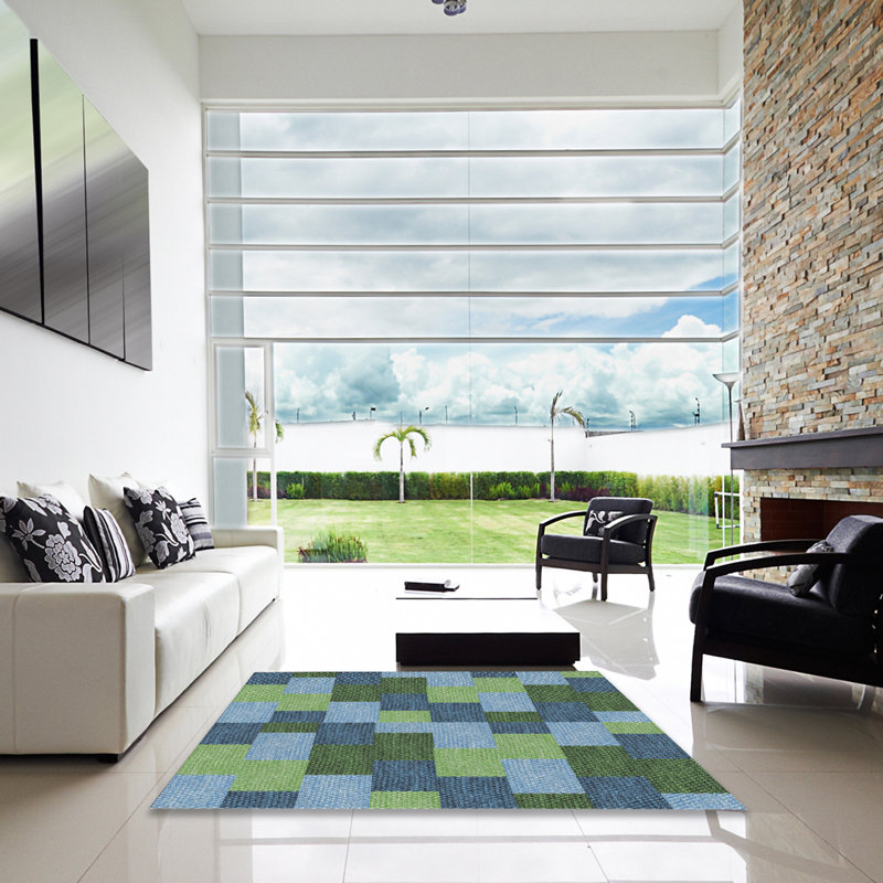 Tapis géométrique vert foncé, Carré 7 pi