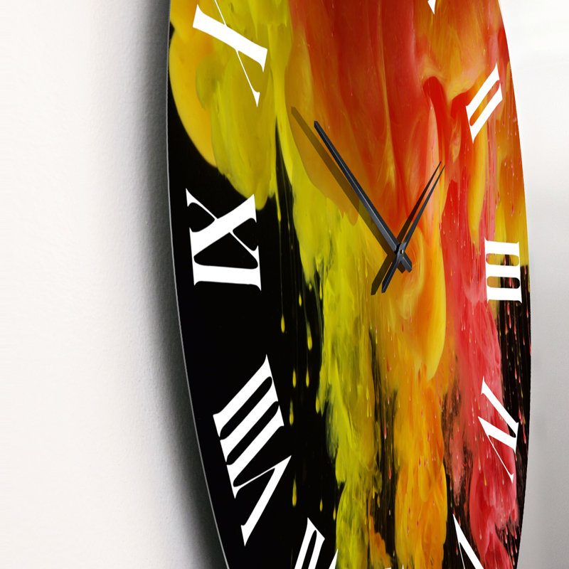 Red and Yellow and Liquid ink Art - Modern Wall Clock, Large