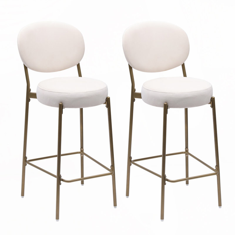29'' H Seat Height Upholstered Bar Stools, Creamy White