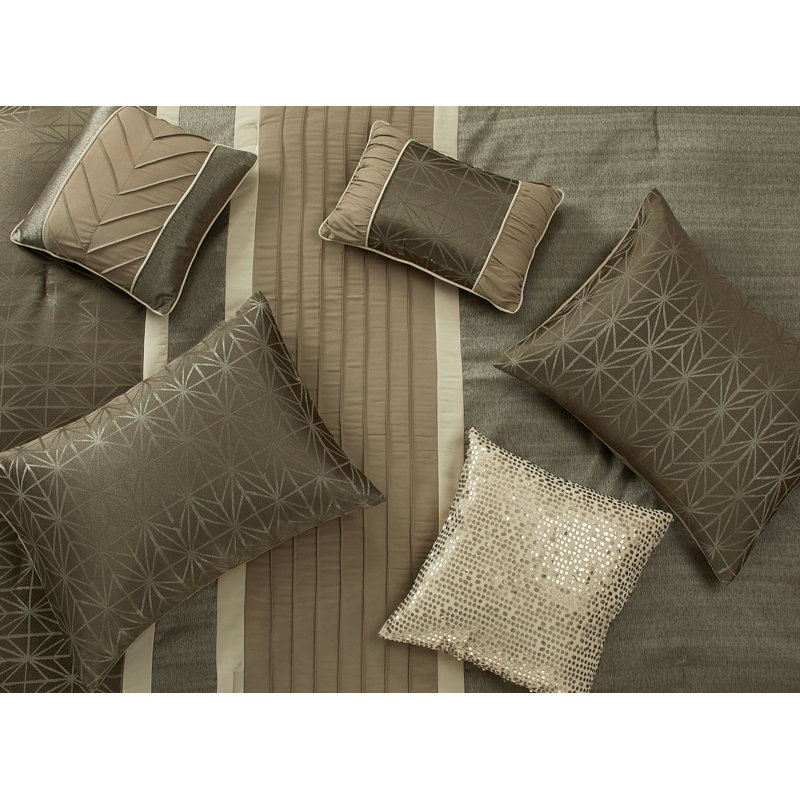 Taupe Geometric Jacquard 9-Piece Comforter Set, California King