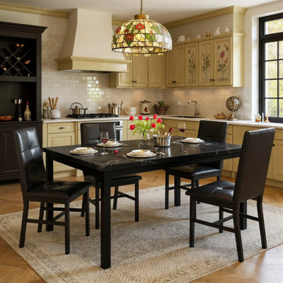 Ensemble de table de salle à manger pour 4 ensembles de cuisine et de salle à manger moderne de 5 pièces, table de cuisine en faux marbre avec 4 chaises en cuir synthétique pour petit espace, coin repas, coin repas, cuisine