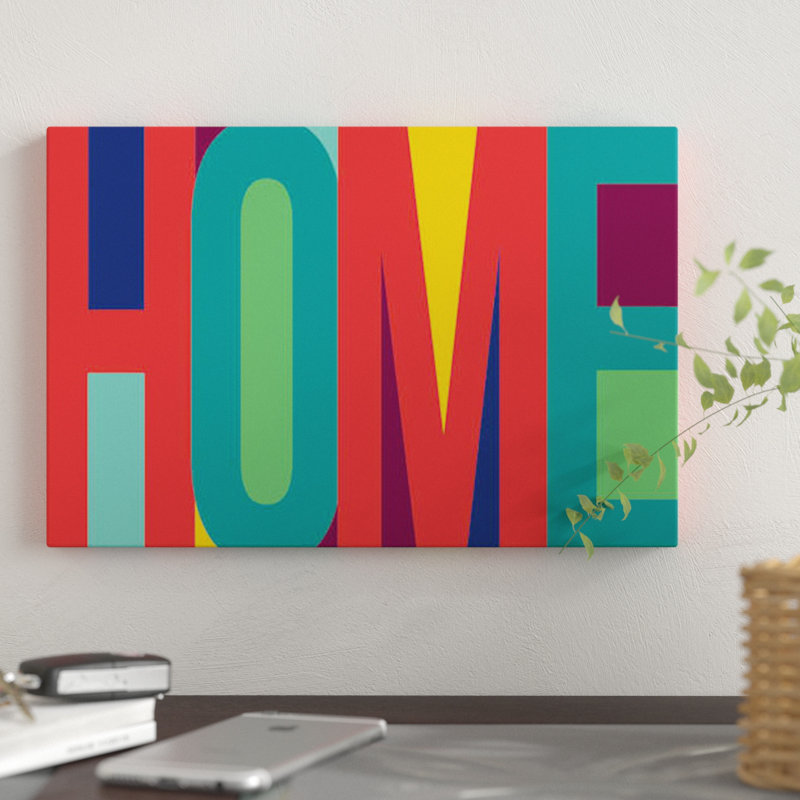 «Home», art textuel sur toile, H 12 po x l 18 po x P 1,5 po, Pas de tapis, Toile tendue