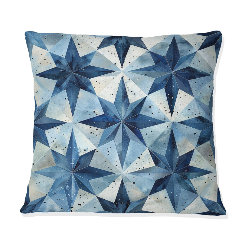 Coussin bleu et beige Midcentury Stars I - Midcentury, H 16 po x l 16 po