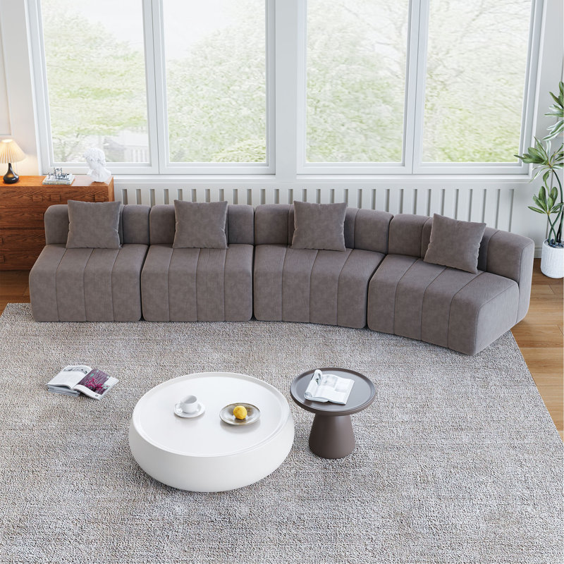 Canapé modulaire courbé Chenille, Gris