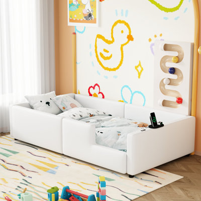 Lit simple tapissier avec garde-corps robuste et charge de type C - plateforme blanche