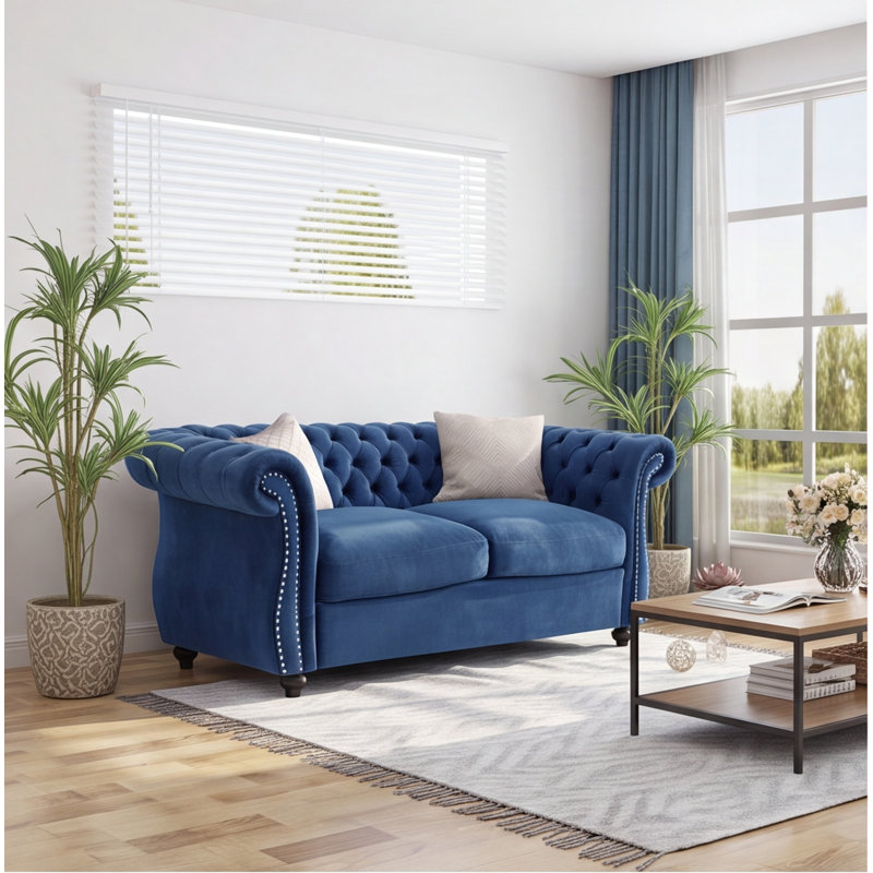 Canapé Chesterfield en velours bleu marine