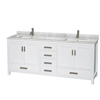 Meuble-lavabo double autoportant avec plateau en marbre Sheffield