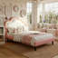 European Single (90X200cm) Children's Bed With LED Headboard, Upholstered Cloud Shaped Frame, Pink Faux Leather