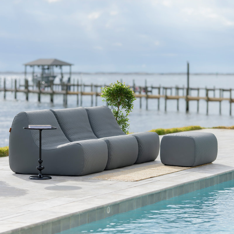 Big Joe Solvana Outdoor Patio Furniture Set, Stitched Weather-Resistant Vegan Leather, 4 Piece Sectional, Moonlit Gray