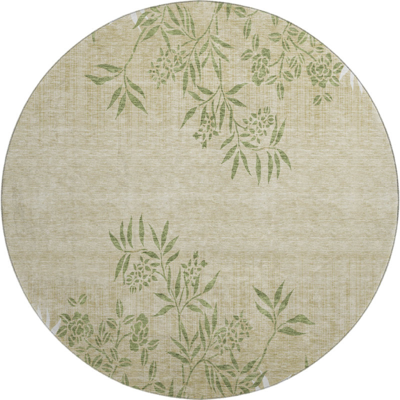 Premium Machine Washable Prisco Khaki Rug, Round 8'