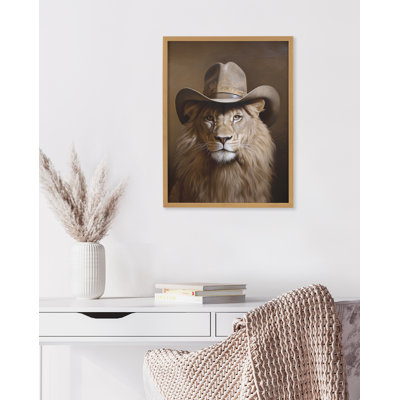 Lion Wearing a Western Cowboy Hat by The Creative Bunch Studio Framed Wall Art Print